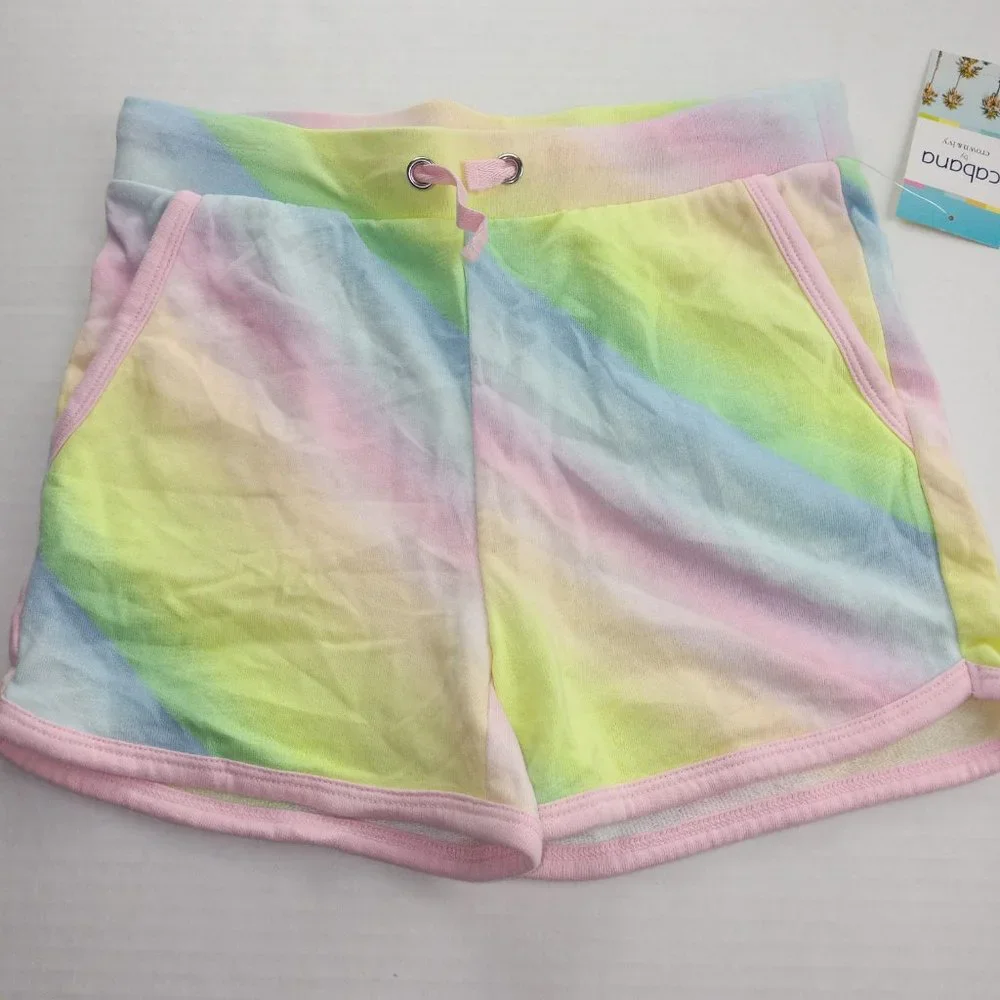 Cabana By Crown & Ivy Sweat Shorts 2 Pack Girls Size Large Pink Swirl Rainbow